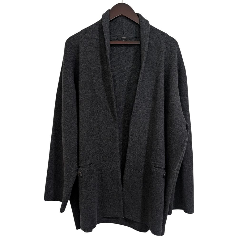 J.Crew 2X Camille Shawl Collar Sweater Blazer Charcoal Grey Style AL234